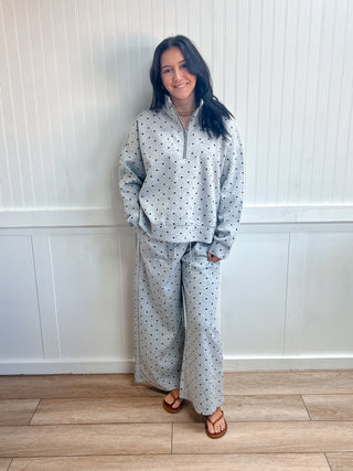 Nellie Scuba Polka Dot Half Zip Pullover-Outfit Sets-Sewn and Seen-Fall Favorites,FD 10/22/26,NewArrival,Tops Collection-The Twisted Chandelier