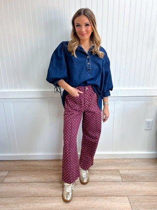 Lottie Polka Dot Pants - Burgundy