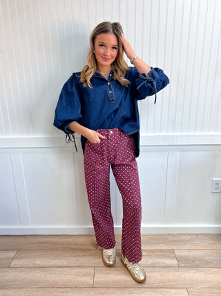 Lottie Polka Dot Pants - Burgundy