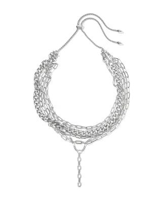 Kendra Scott Bella Statement Necklace Silver White Cz-Necklace-Kendra Scott-N01328RHD-The Twisted Chandelier