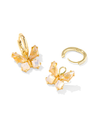 Kendra Scott Bianca Butterfly Huggie Earrings Gold Iridescent White Mix-Earrings-Kendra Scott-E00789GLD,FD 05/07/25,Sale Kendra Scott-The Twisted Chandelier