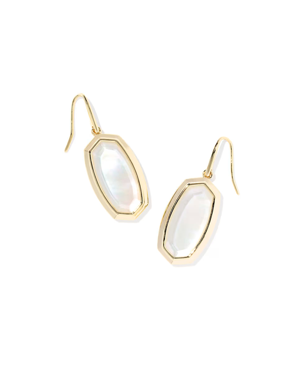 Kendra Scott Dani Bezel Drop Earrings Gold Ivory Mother Of Pearl-Kendra Scott-E00928GLD-The Twisted Chandelier