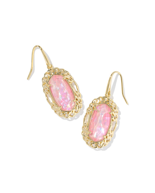 Kendra Scott Dani Figaro Frame Drop Earrings Gold Pink Iridescent Mother Of Pearl-Earrings-Kendra Scott-E00795GLD-The Twisted Chandelier