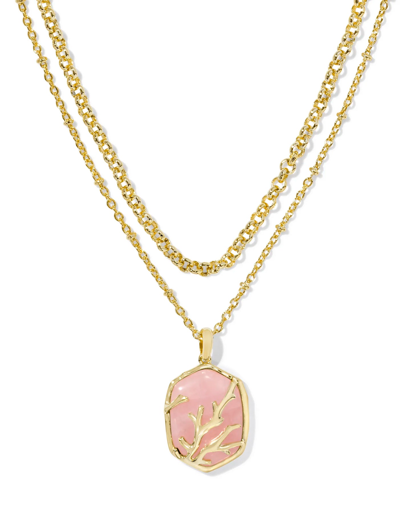 Kendra Scott Daphne Coral Frame Multi Strand Necklace Gold Rose Quartz-Necklaces-Kendra Scott-FD 05/20/24, N00581GLD-The Twisted Chandelier