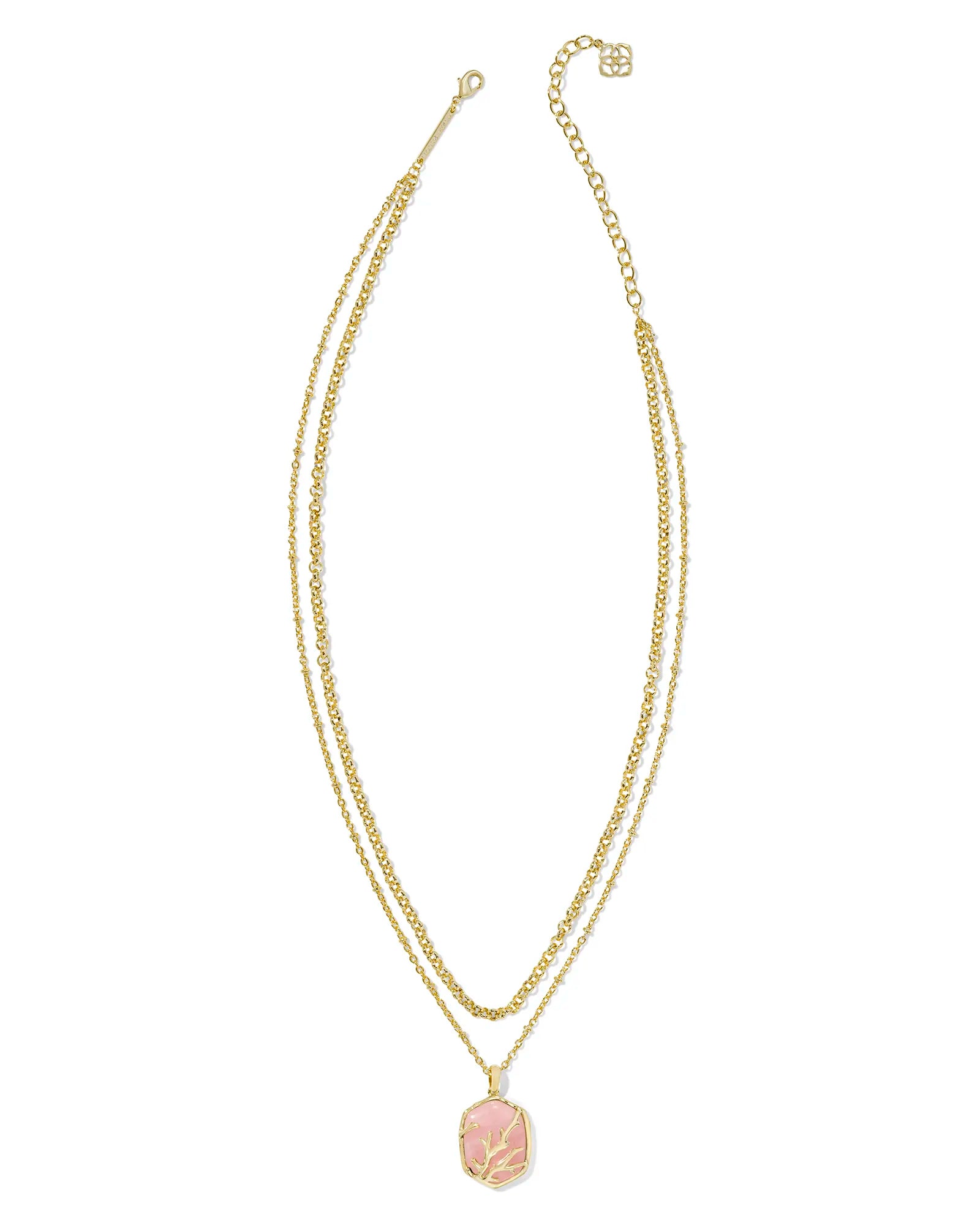 Kendra Scott Daphne Coral Frame Multi Strand Necklace Gold Rose Quartz-Necklaces-Kendra Scott-FD 05/20/24, N00581GLD-The Twisted Chandelier