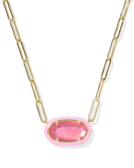 Kendra Scott Elisa Enamel Frame Paperclip Necklace Gold Bright Pink Illusion-Necklaces-Kendra Scott-08/21/25,N01218GLD-The Twisted Chandelier