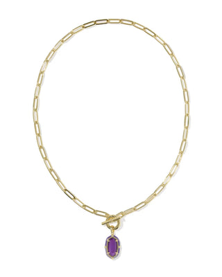 Kendra Scott Elisa Enamel Link And Chain Necklace Gold Purple Mother Of Pearl