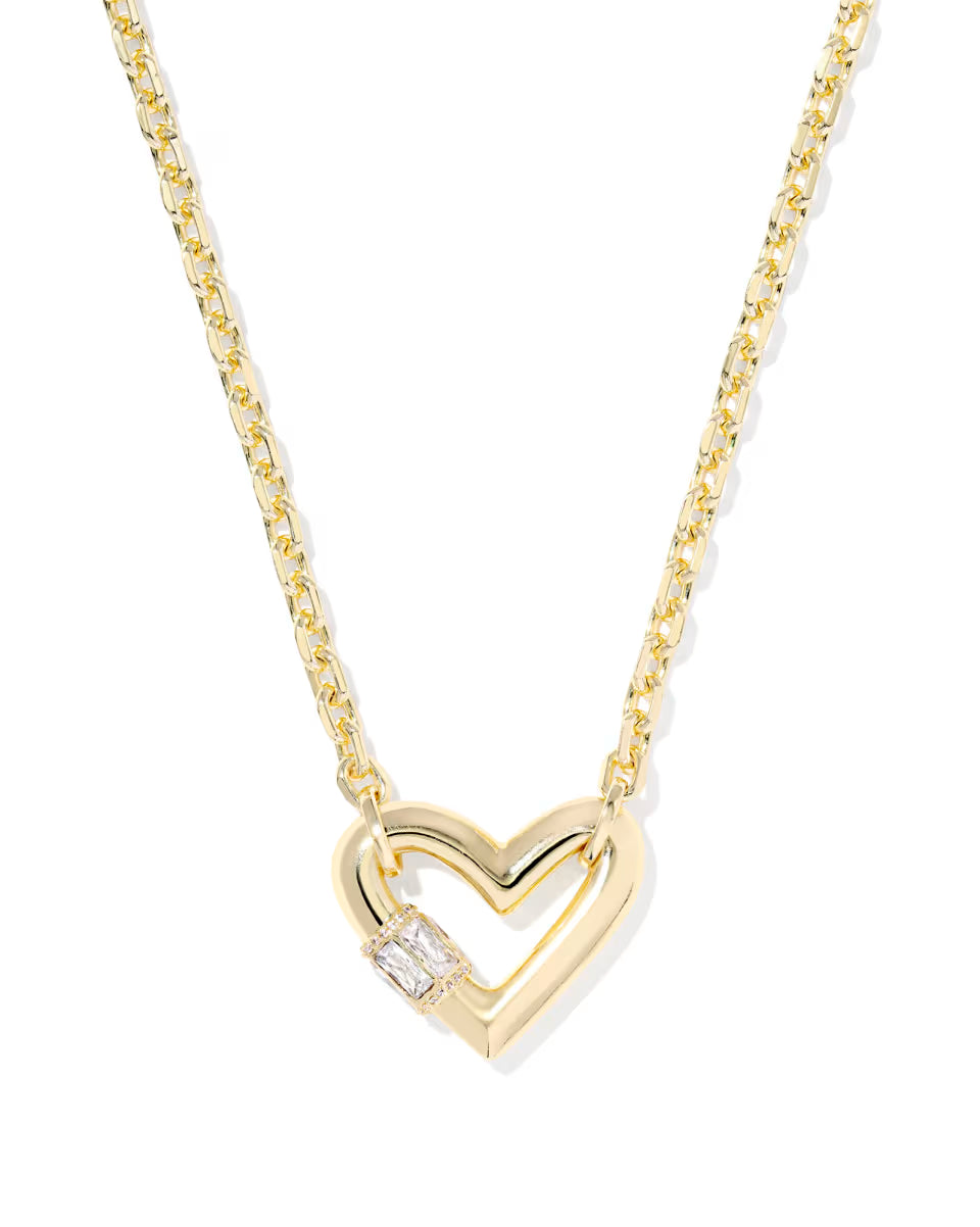 Kendra Scott Emery Heart Short Pendant Necklace Gold White Cz-Kendra Scott-N01330GLD-The Twisted Chandelier