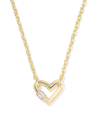 Kendra Scott Emery Heart Short Pendant Necklace Gold White Cz-Necklace-Kendra Scott-N01330GLD-The Twisted Chandelier