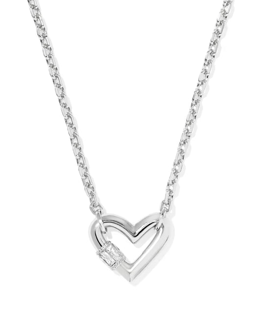 Kendra Scott Emery Heart Short Pendant Necklace Silver White Cz-Kendra Scott-N01330RHD-The Twisted Chandelier