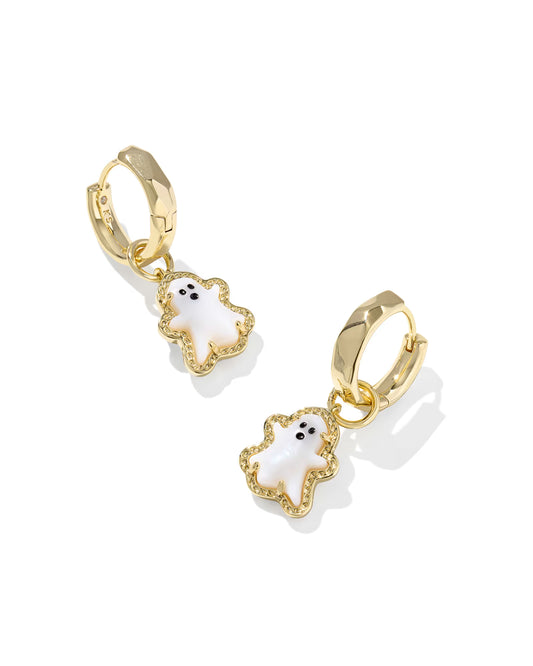 Kendra Scott Ghost Huggie Earrings Gold White Mother Of Pearl-Earrings-Kendra Scott-E00844GLD-The Twisted Chandelier