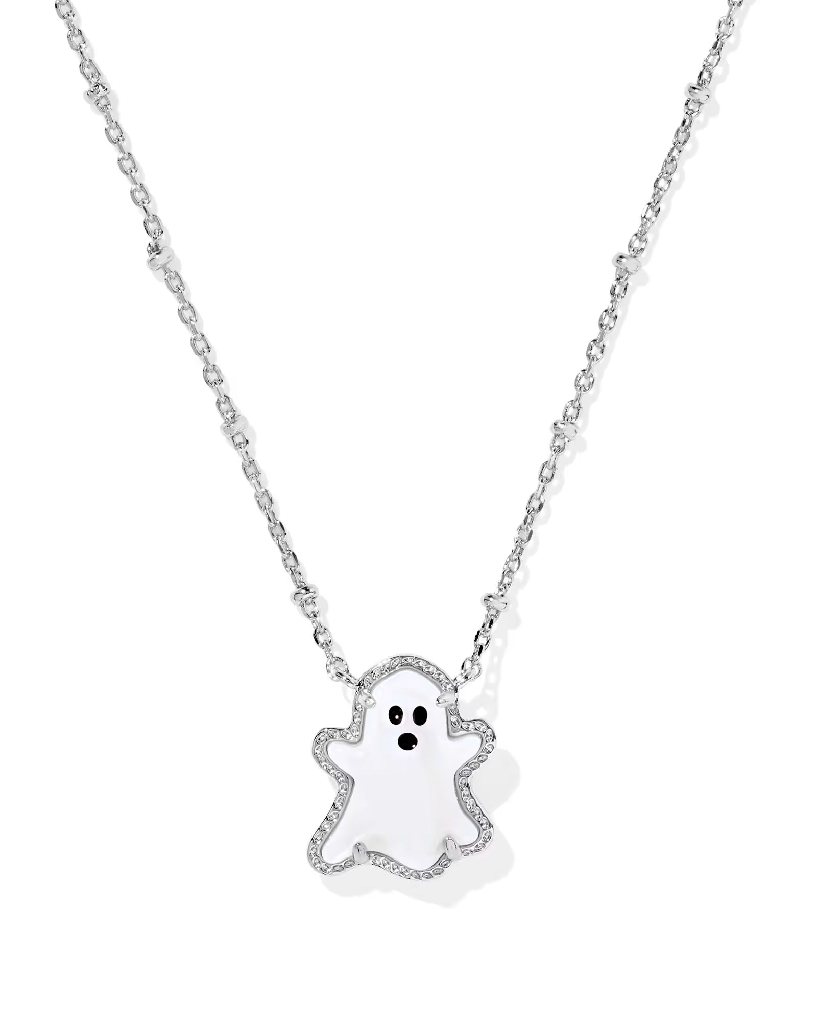 Kendra Scott Ghost Short Pendant Necklace Silver White Mother Of Pearl-Necklaces-Kendra Scott-N01228RHD-The Twisted Chandelier