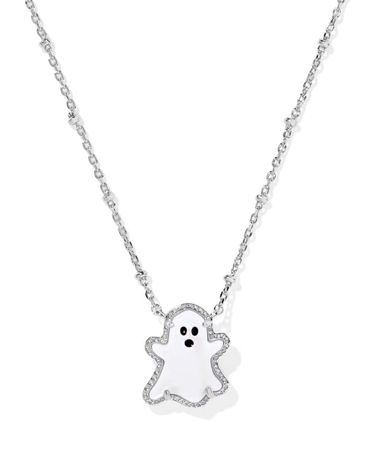 Kendra Scott Ghost Short Pendant Necklace Silver White Mother Of Pearl-Necklaces-Kendra Scott-N01228RHD-The Twisted Chandelier