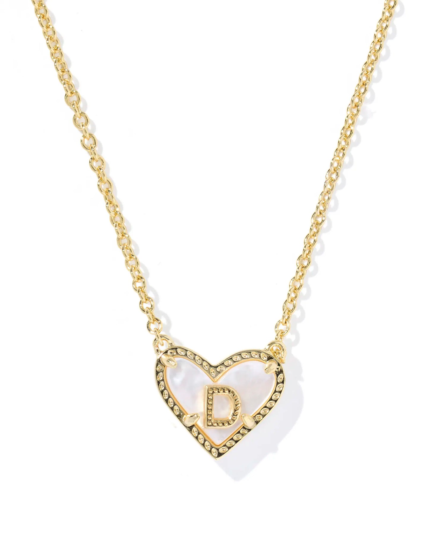 Kendra Scott Heart Letter D Short Pendant Necklace Gold Ivory Mother Of Pearl-Necklaces-Kendra Scott-08/21/25,N01126GLD-The Twisted Chandelier