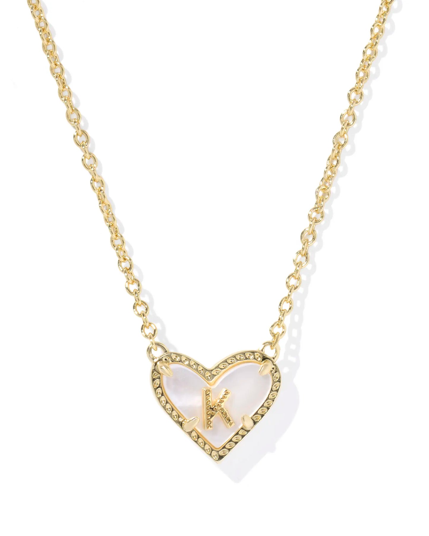Kendra Scott Heart Letter K Short Pendant Necklace Gold Ivory Mother Of Pearl-Necklaces-Kendra Scott-08/21/25,N01134GLD-The Twisted Chandelier