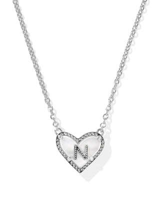 Kendra Scott Heart Letter N Short Pendant Necklace Silver Ivory Mother Of Pearl-Necklaces-Kendra Scott-08/21/25,N01136RHD-The Twisted Chandelier