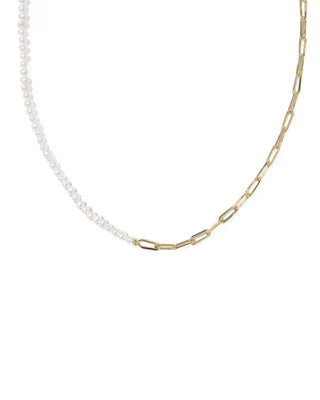 Kendra Scott Markie Half Chain Necklace Gold Freshwater Cultured Pearl-Necklace-Kendra Scott-N01464GLD-The Twisted Chandelier