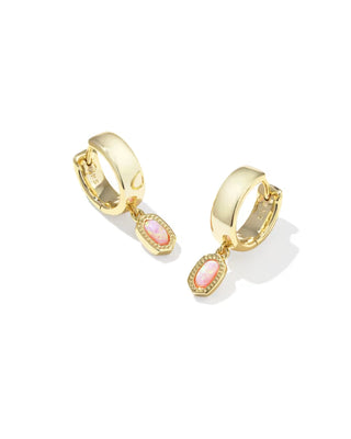 Kendra Scott Mini Ellie Wide Huggie Earrings Gold Light Pink Lab Grown Opal-Earrings-Kendra Scott-E2156GLD-The Twisted Chandelier