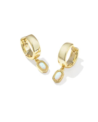 Kendra Scott Mini Ellie Wide Huggie Earrings Gold Bright White Lab Grown Opal-Earrings-Kendra Scott-E2156GLD-The Twisted Chandelier