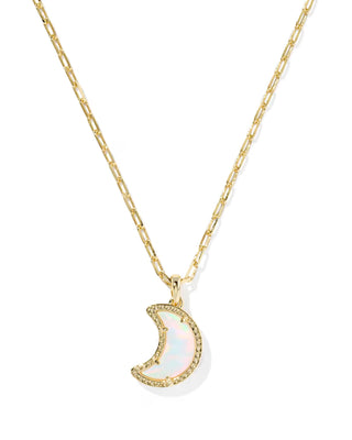 Kendra Scott Moon Short Pendant Necklace Gold White Opalescent Resin-Necklaces-Kendra Scott-N01227GLD-The Twisted Chandelier