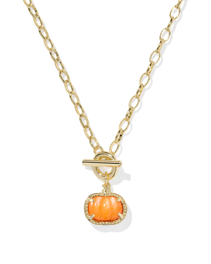 Kendra Scott Pumpkin Link And Chain Necklace Gold Orange Mother Of Pearl-Necklaces-Kendra Scott-N01229GLD-The Twisted Chandelier
