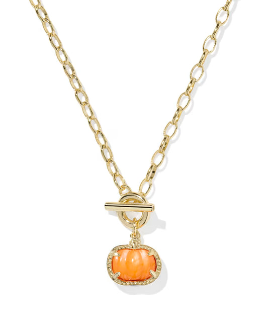 Kendra Scott Pumpkin Link And Chain Necklace Gold Orange Mother Of Pearl-Necklaces-Kendra Scott-N01229GLD-The Twisted Chandelier