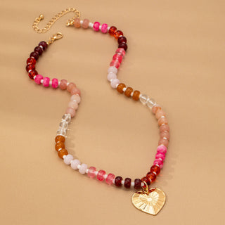 Multi Beaded Chain Heart Charm Necklace-Necklace-JOSSLYN by wall to wall-80N92630-The Twisted Chandelier