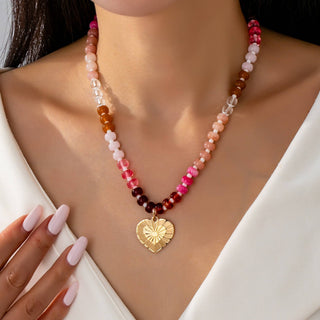 Multi Beaded Chain Heart Charm Necklace-Necklace-JOSSLYN by wall to wall-80N92630-The Twisted Chandelier