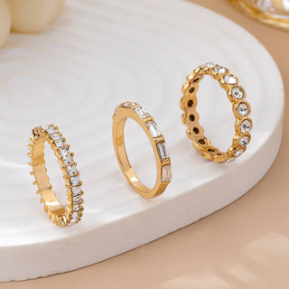 Gold-Tone Triple Crystal Stacking Ring Set-JOSSLYN by wall to wall-80R176-SET-The Twisted Chandelier