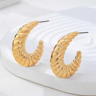 Vintage-Inspired Gold-Tone Ribbed Hoop Earrings-Earrings-JOSSLYN by wall to wall-80E62234-The Twisted Chandelier