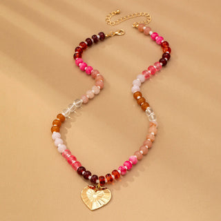 Multi Beaded Chain Heart Charm Necklace-Necklace-JOSSLYN by wall to wall-80N92630-The Twisted Chandelier
