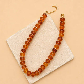 Chunky Amber-Tone Barrel Bead Necklace-Necklace-JOSSLYN by wall to wall-40NK9767-The Twisted Chandelier
