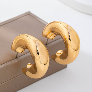 Bold Gold-Tone Chunky Dome Crescent Hoop Earrings-Earrings-JOSSLYN by wall to wall-80E62230-The Twisted Chandelier