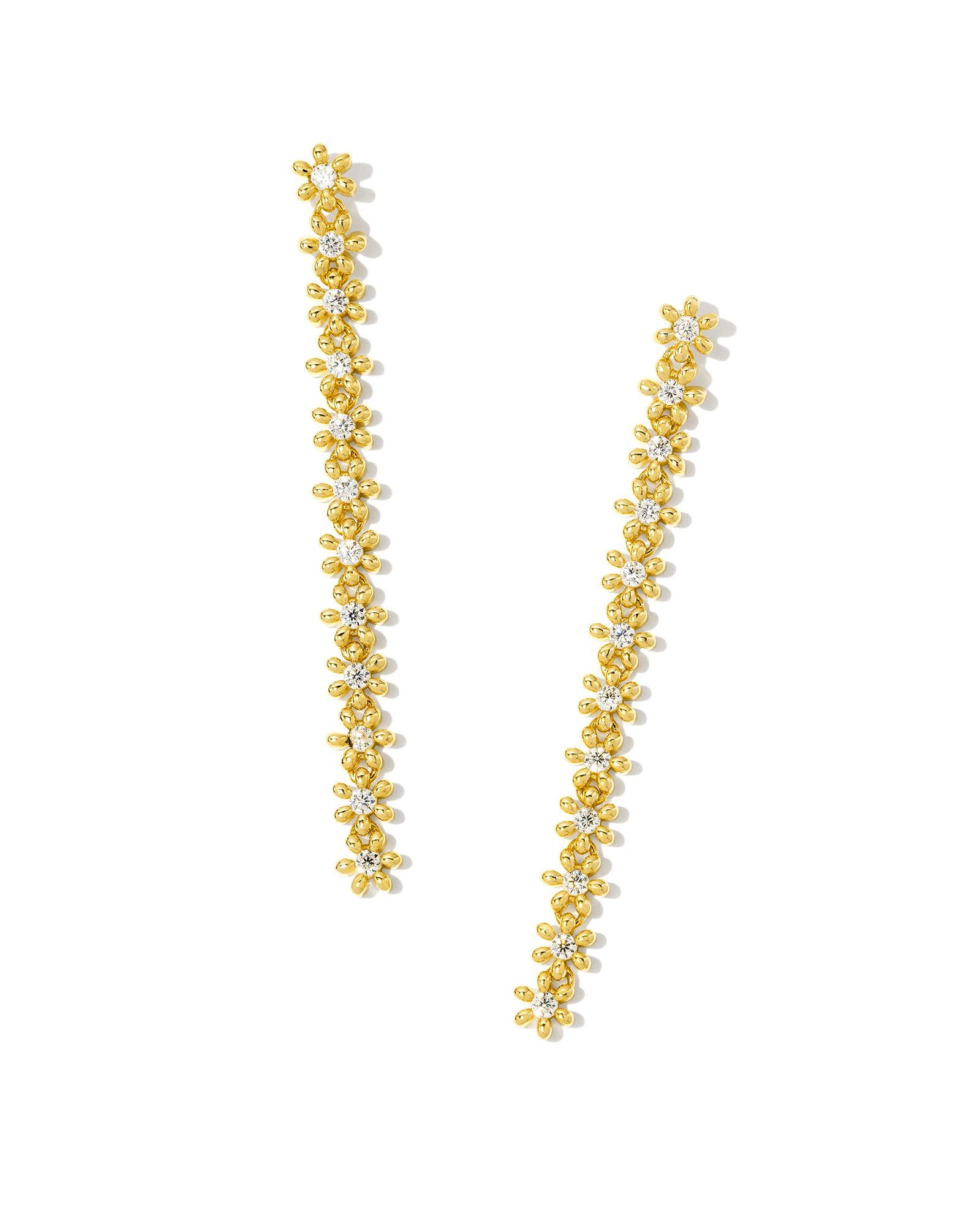 Kendra Scott Nydia Linear Earrings Gold White Crystal-Earrings-Kendra Scott-E00518GLD, FD 07/05/34-The Twisted Chandelier