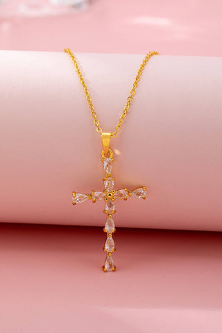 Rainbow Crystal Cross Pendant Necklace-JOSSLYN by wall to wall-80N92816-Gold-The Twisted Chandelier