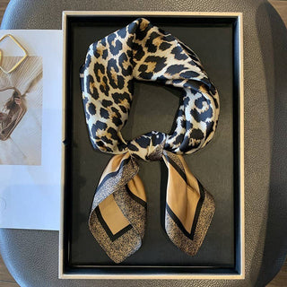 Leopard Print & Geometric Border Silky Neck Scarf-Scarf-JOSSLYN by wall to wall-40SC734-The Twisted Chandelier