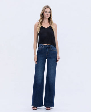 Daphne Super High Rise Full Length Dark Wash Wide Leg Jeans-Pants-VERVET by FLYING MONKEY-bottoms,T6937-The Twisted Chandelier