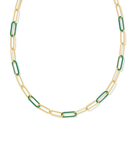 Kendra Scott Ainsley Convertible Chain Necklace Gold Green Enamel-Necklaces-Kendra Scott-CR 07/31/24, FD 07/31/24, gameday, N00718GLD-The Twisted Chandelier