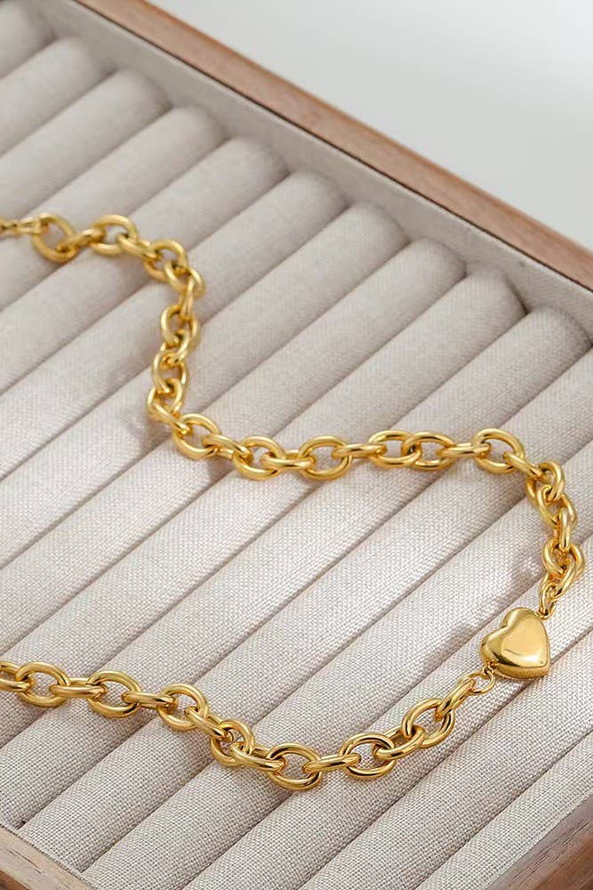 18K Stainless Steel Tarnish Free Heart Necklace-JOSSLYN by wall to wall-40NK351-Gold-The Twisted Chandelier