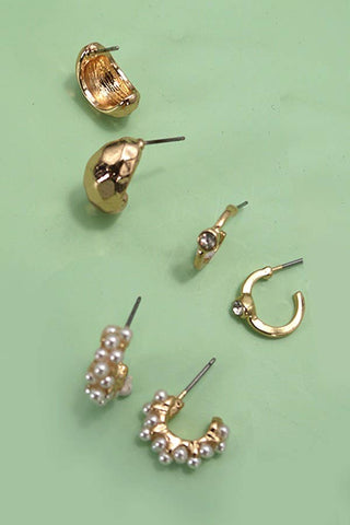 Trio Pearl Diamond Cut Huggie Hoop Earrings-Earrings-JOSSLYN by wall to wall-80E3935-The Twisted Chandelier