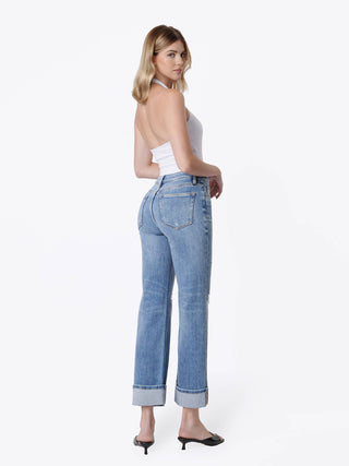 Darcy High Rise Distressed Cuffed Slim Wide Jeans-Pants-FLYING MONKEY-bottoms,F9205-The Twisted Chandelier