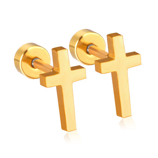 Cross Stainless Steel Screw Back Post Stud Earrings-JOSSLYN by wall to wall-40E481-Gold-The Twisted Chandelier