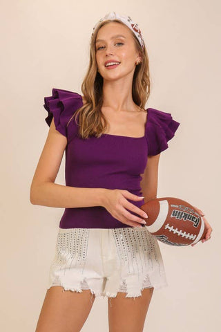Elise Ruffle Cap Sleeve Sweater Top-Top-TIMING-Tops Collection-The Twisted Chandelier