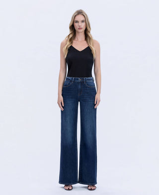Daphne Super High Rise Full Length Dark Wash Wide Leg Jeans-Pants-VERVET by FLYING MONKEY-bottoms,T6937-The Twisted Chandelier