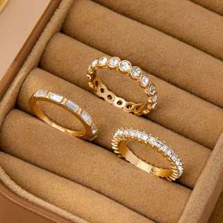 Gold-Tone Triple Crystal Stacking Ring Set-JOSSLYN by wall to wall-80R176-The Twisted Chandelier