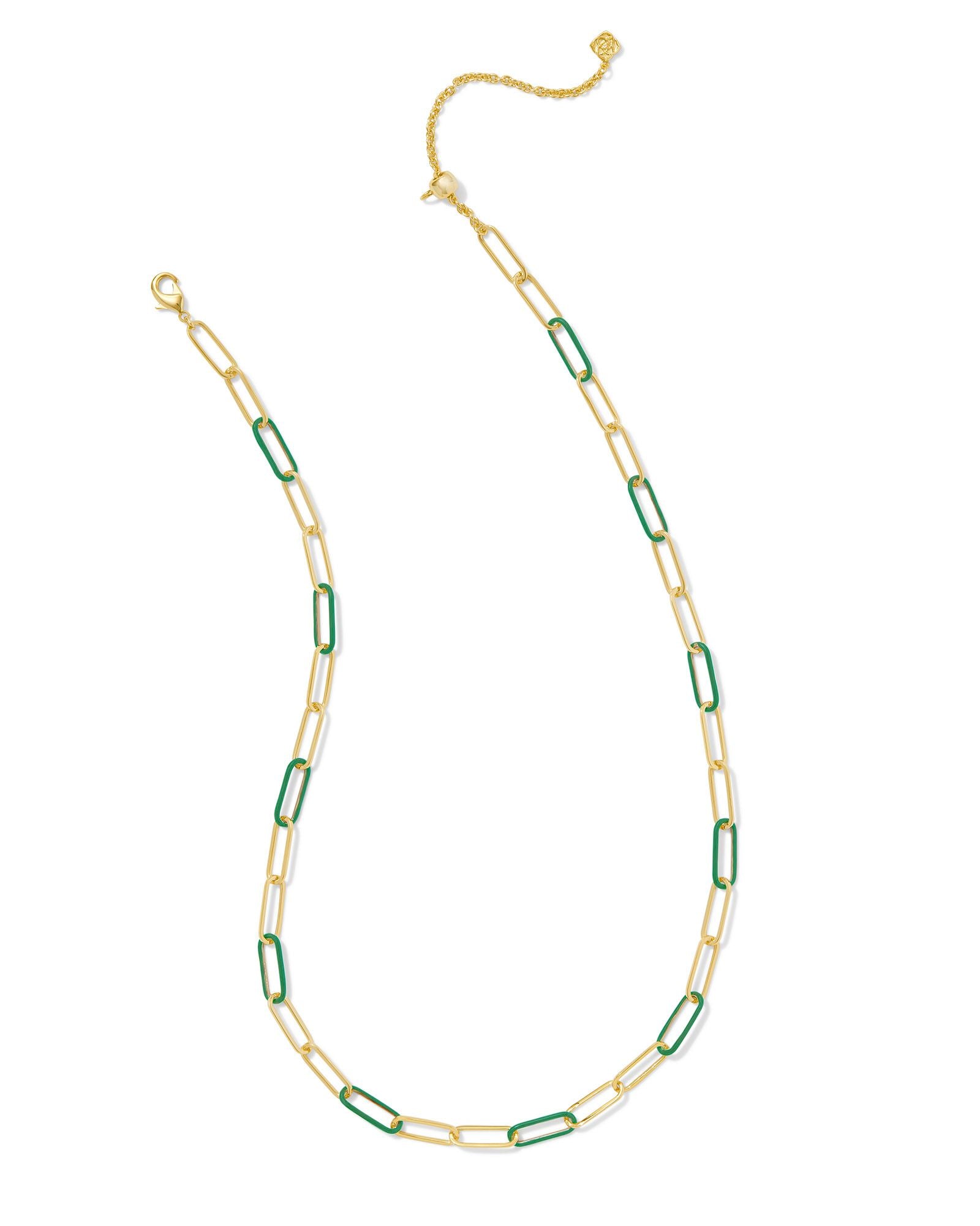 Kendra Scott Ainsley Convertible Chain Necklace Gold Green Enamel-Necklaces-Kendra Scott-CR 07/31/24, FD 07/31/24, gameday, N00718GLD-The Twisted Chandelier