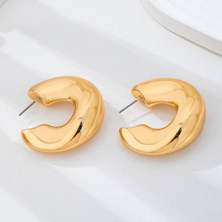 Bold Gold-Tone Chunky Dome Crescent Hoop Earrings-Earrings-JOSSLYN by wall to wall-80E62230-The Twisted Chandelier