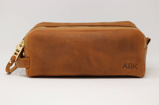 Personalized Leather Dopp Kit & Toiletry Bag, Customized Groomsmen Gift, Monogrammed Mens Toiletry Bag, Double Zippered Luxury Travel Bag-Luxe Range Leather-The Twisted Chandelier