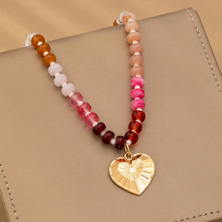 Multi Beaded Chain Heart Charm Necklace-Necklace-JOSSLYN by wall to wall-80N92630-The Twisted Chandelier