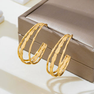 Gold-Tone Triple Layer Hoop Earrings-Earrings-JOSSLYN by wall to wall-80E62339-The Twisted Chandelier